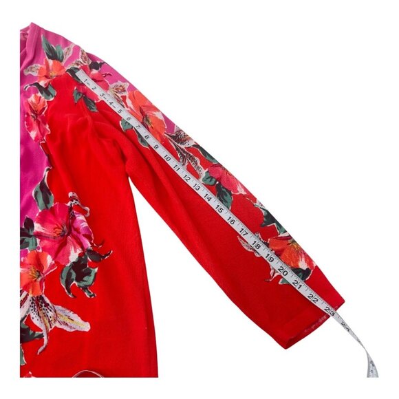 CHICOS Womens 2 Red & Pink Floral Long Sleeve Open Cardigan Kimono Long Duster - Picture 6 of 14